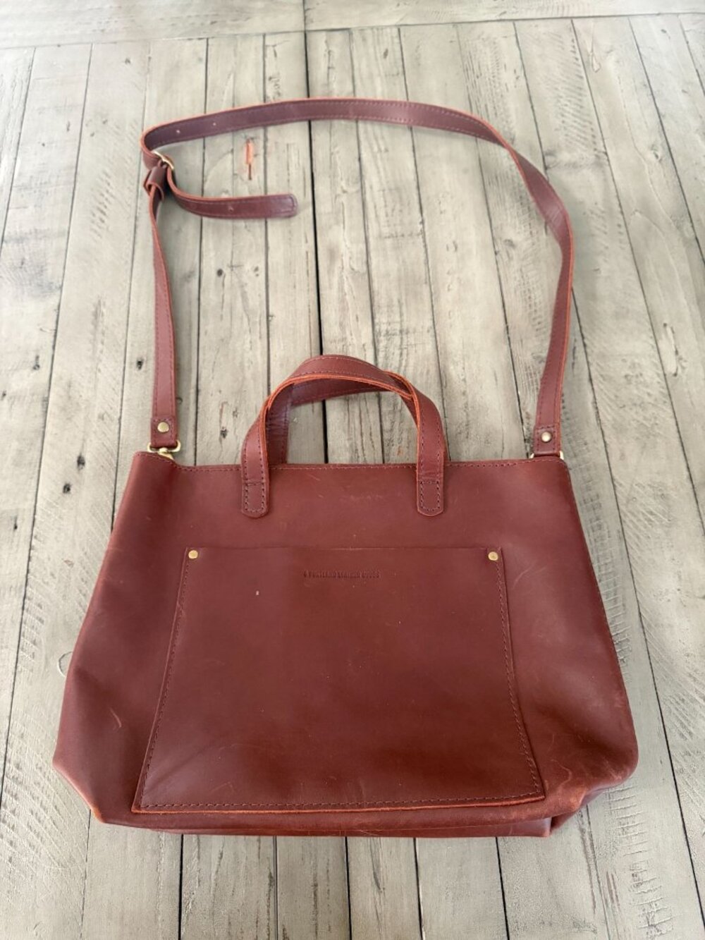 Portland Leather Goods Medium Crossbody Tote Cognac Merlot Zipper